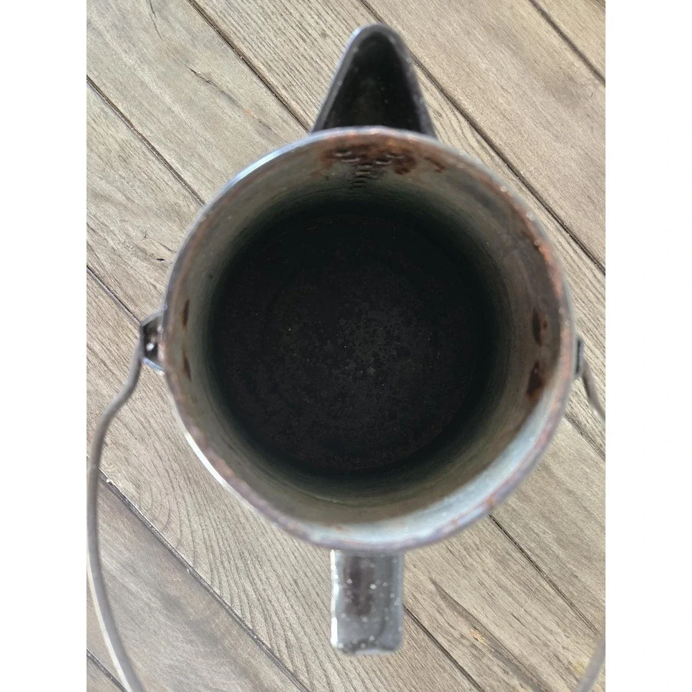 Vintage Black & White Speckled Enamelware Graniteware Cowboy Style Coffee Pot